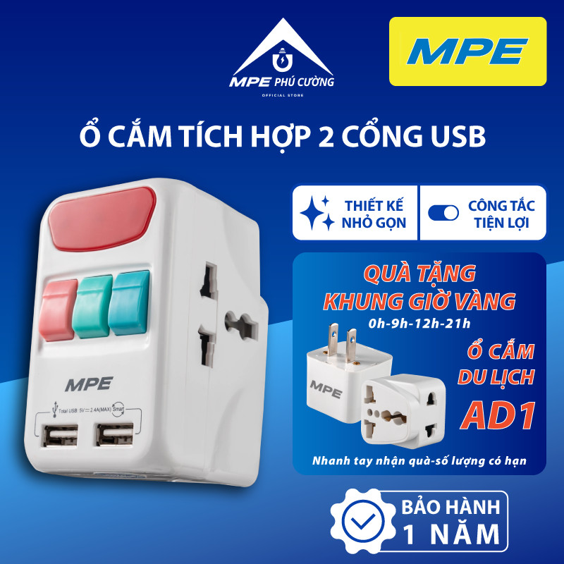(CHÍNH HÃNG) MPE - Ổ cắm du lịch đa năng 3 dạng phích cắm nhỏ gọn tiêu chuẩn Châu Âu Chính hãng MPE 