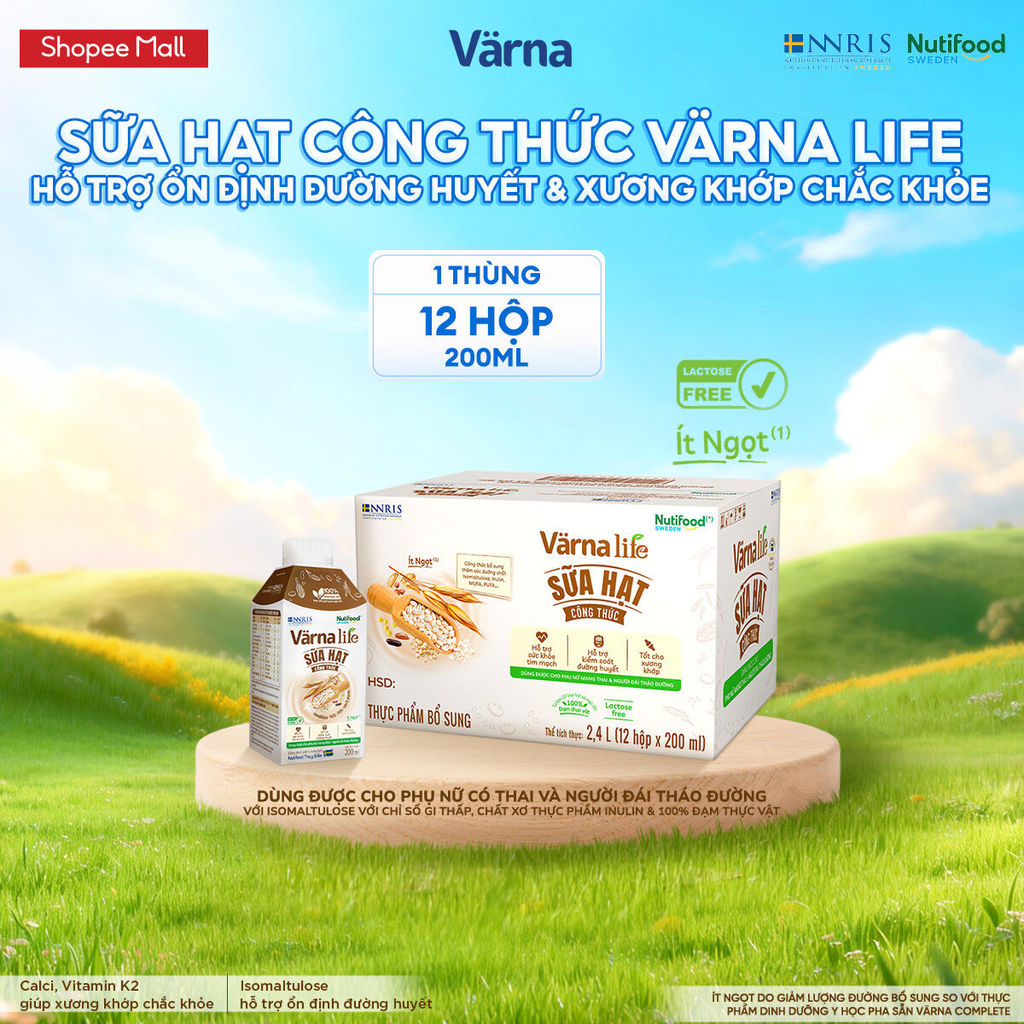 [LIVESTREAM PEWPEW] Thùng 12 hộp Varna Life thực phẩm bổ sung sữa hạt công thức pha sẵn (12 hộp x 20