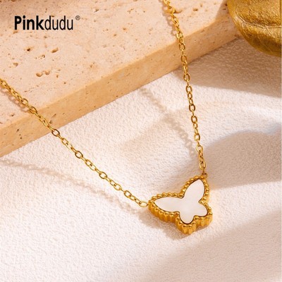 Pinkdudu Thép Titan Mẹ Ngọc Trai Bướm Vòng Cổ Thân Thiện Với Môi Trường Không Gây Dị Ứng Mặt Dây Chuyền Dây Chuyền Bền Đẹp & Thanh Lịch Trang Sức Hàng Ngày PD2451