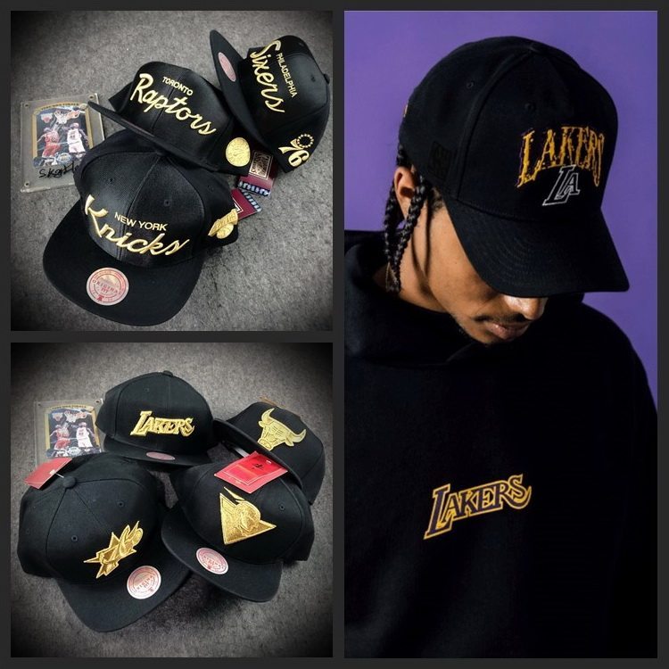 M & N Bulls / Warriors / Knicks / Lakers / 76 People / Raptors Đen Vàng Retro Mũ Bóng Chày Snapback