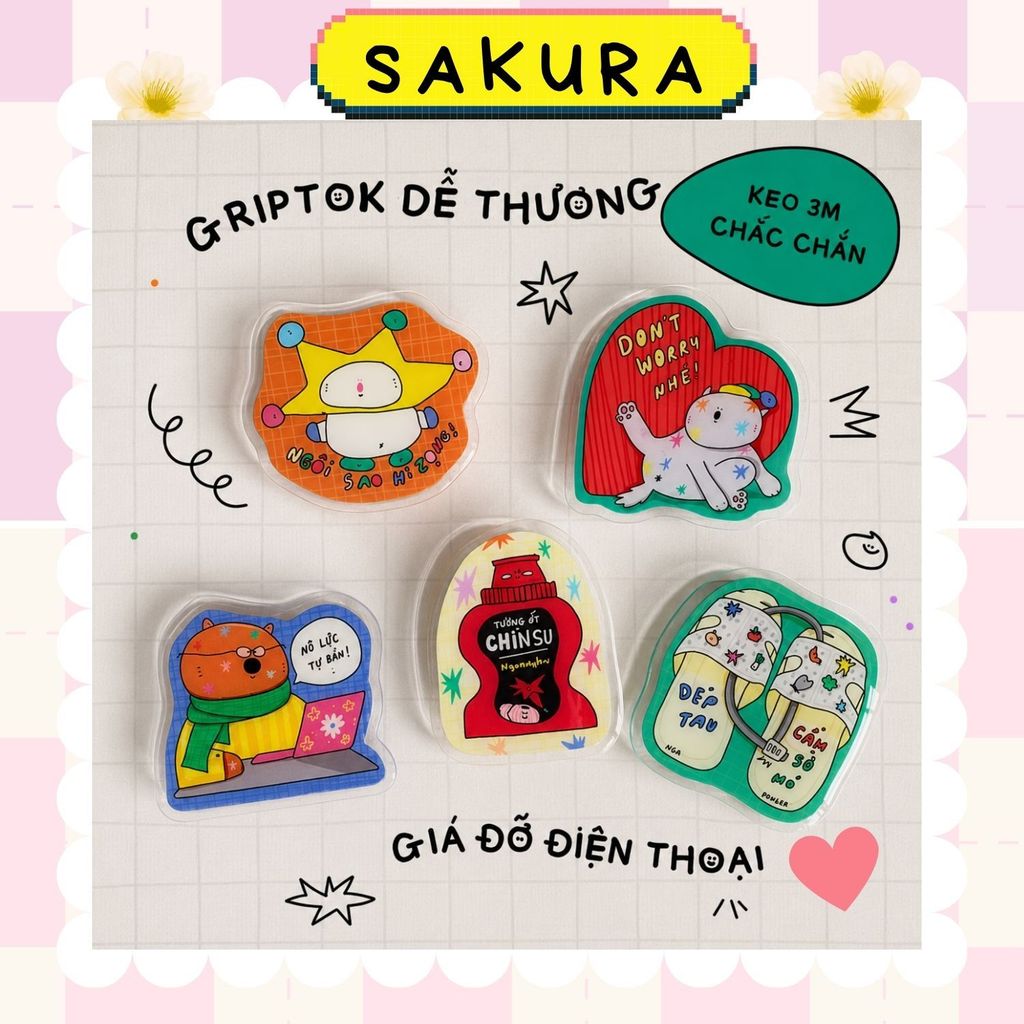 Popsocket Iring Griptok Hình Dễ Thương Nhựa Acrylic Trong Suốt Dán Lưng Điện Thoại