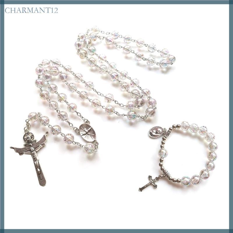 Catholic Rosary Necklace Pendants Bracelets Religious Acrylic Beads Chain