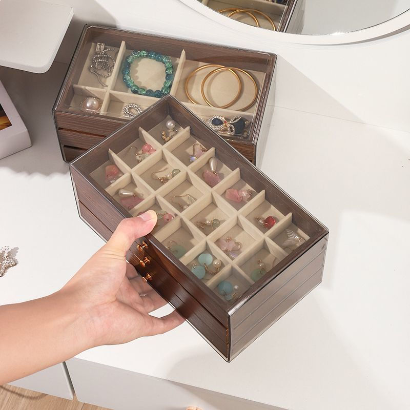 Multi-layer jewelry storage box, exquisite earring and stud jewelry box, high-end walnut wood ring b