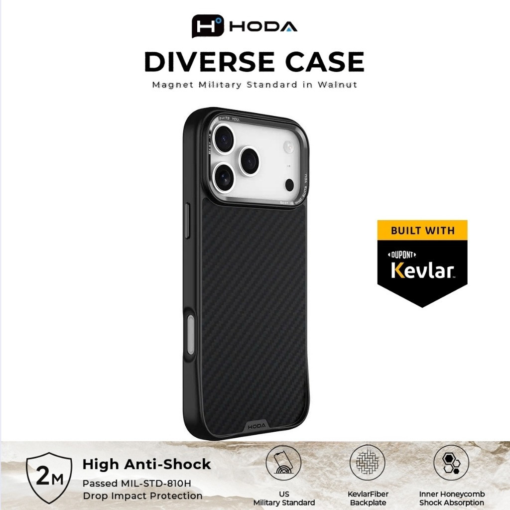 Ốp Lưng Hoda Diverse Case Military Kevlar Cho iPhone 17 Pro Max/ Pro - Ốp Sợi Kevlar Chống Đạn Chống