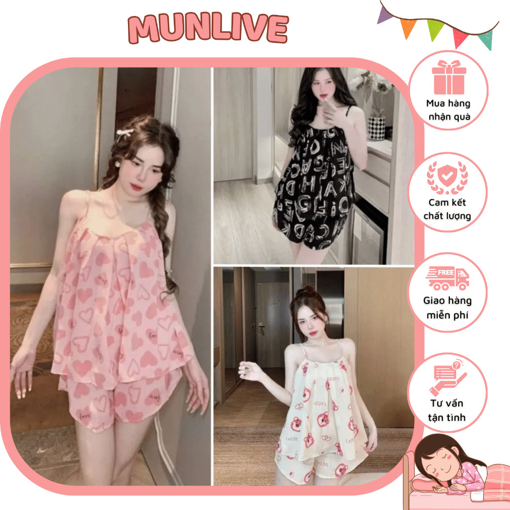 Đồ Bộ Nữ 2 Dây Áo Cổ Dập Ly Cực Mát Và Dễ Thương Mặc Tại Nhà Đồ Ngủ Xinh Cute Siêu Rẻ Bộ Đồ Mặc Nhà 