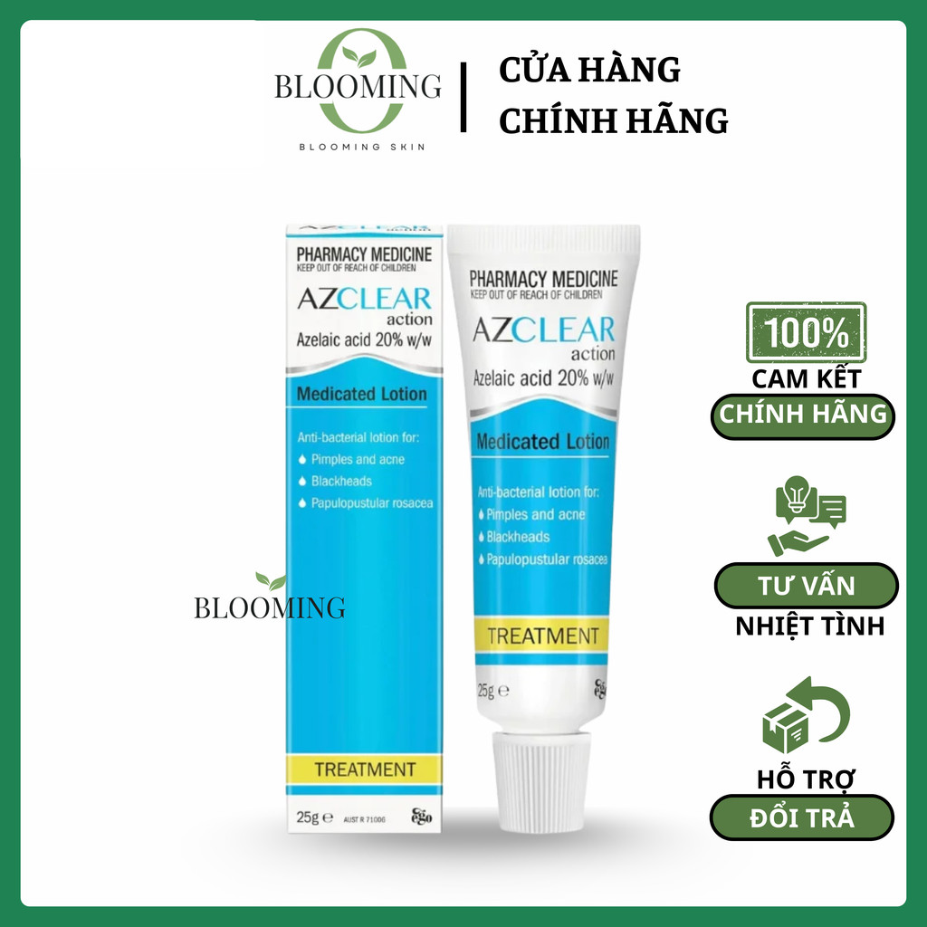Kem giảm mụn mờ thâm Azclear 20% Azelaic Acid 25g Làm dịu da, thông thoáng lỗ chân lông