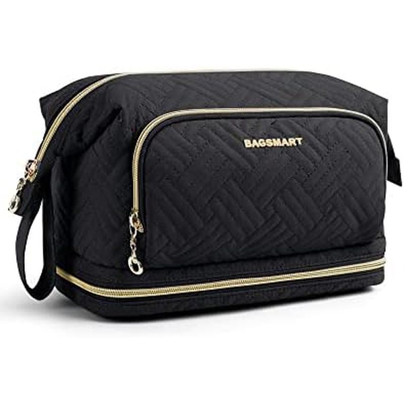 BAGSMART Travel Makeup Bag, Cosmetic Bag Make Up Organizer Case, Large Wide-open Pouch for Women Dou