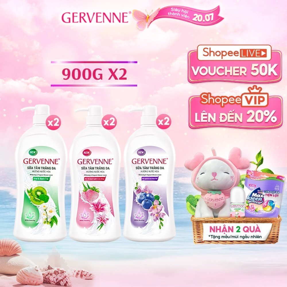 Combo 2 Sữa tắm trắng da hương nước hoa Gervenne 900g