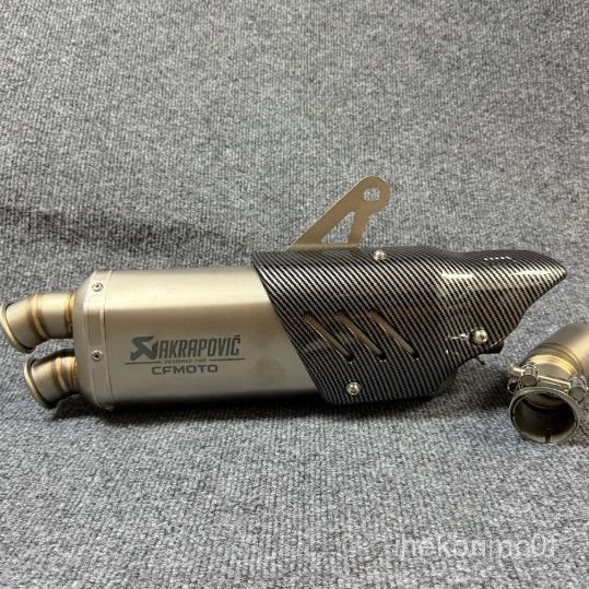 Ống xả pô độ Akrapovic kép kèm tiêu âm tháo rời cho xe CFMoto 450MT có pát nối