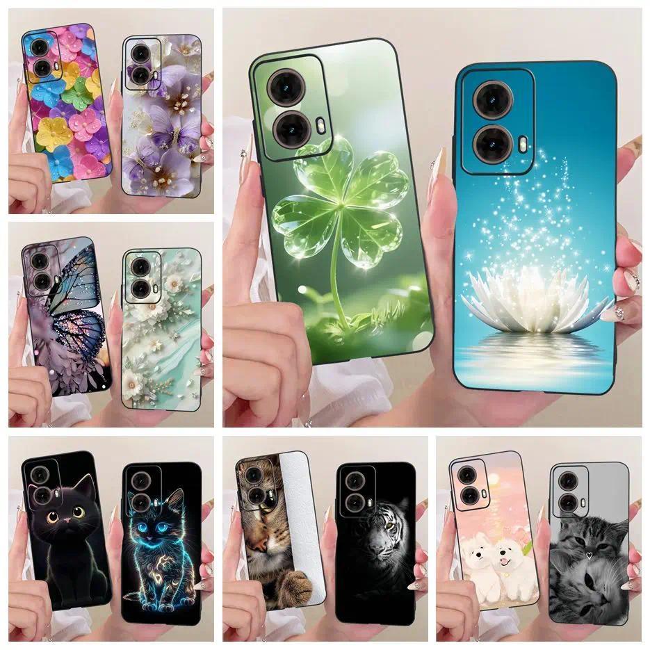 Dành Cho Motorola Moto G55 Ốp Lưng Moto G85 5G Cỏ Ba Lá Mới Sơn Hoa Sen Vỏ Silicon Mềm Cho Moto G35 