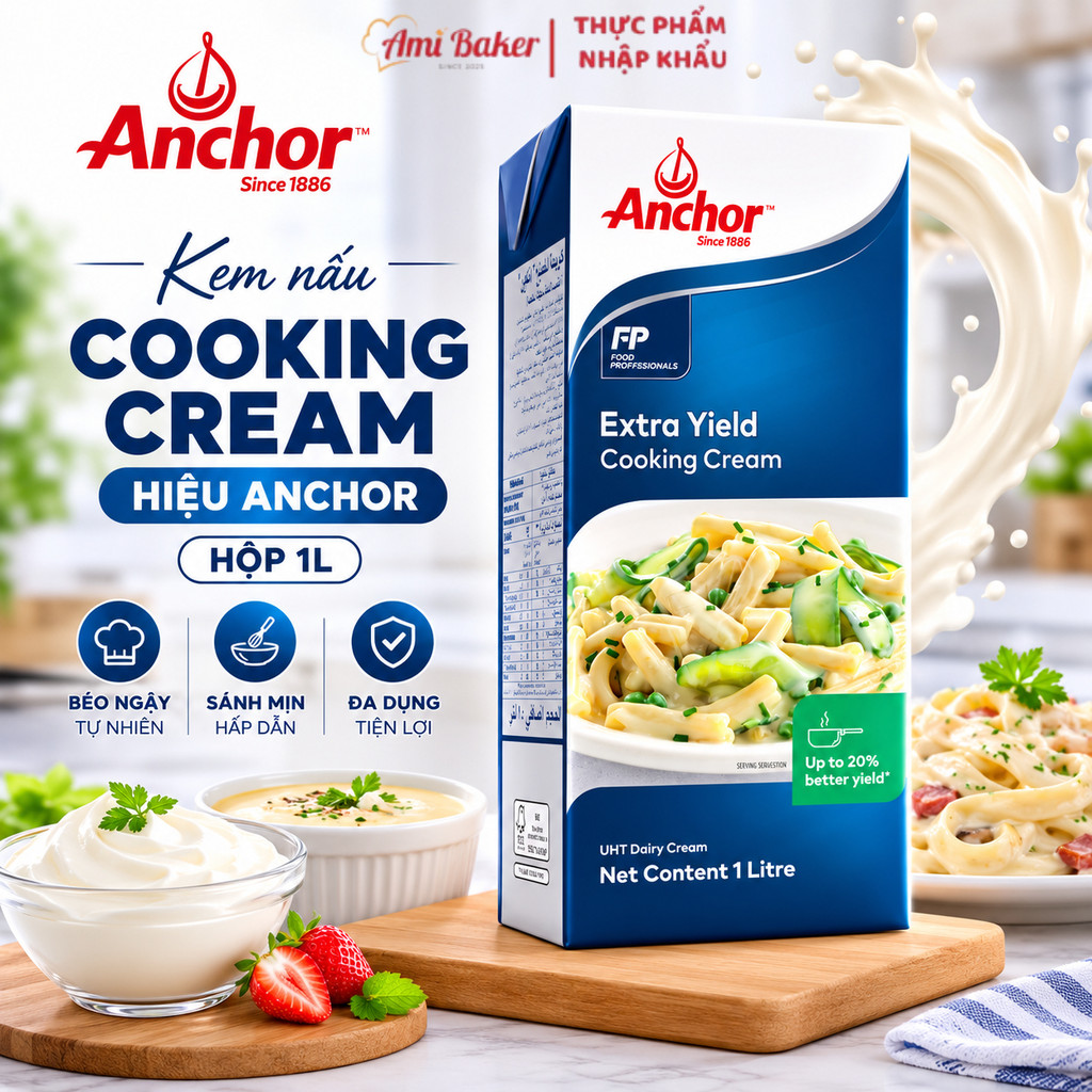 Kem Nấu Anchor Cooking Cream 1L Chính Hãng Kem Tươi Nấu Ăn Làm Sốt, Pasta, Soup, Bánh Tiện Dụng