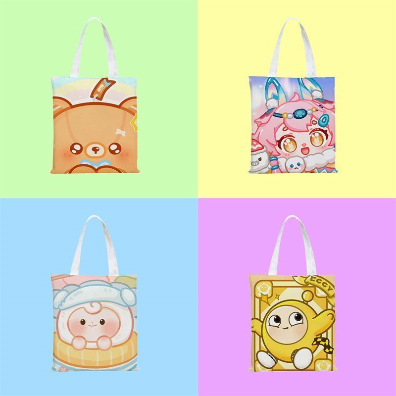 Eggy Party Canvas Tote Túi Dễ Thương Nhân Vật Trò Chơi Dung Tích Lớn Đi Học Vai Túi Đi Lại
