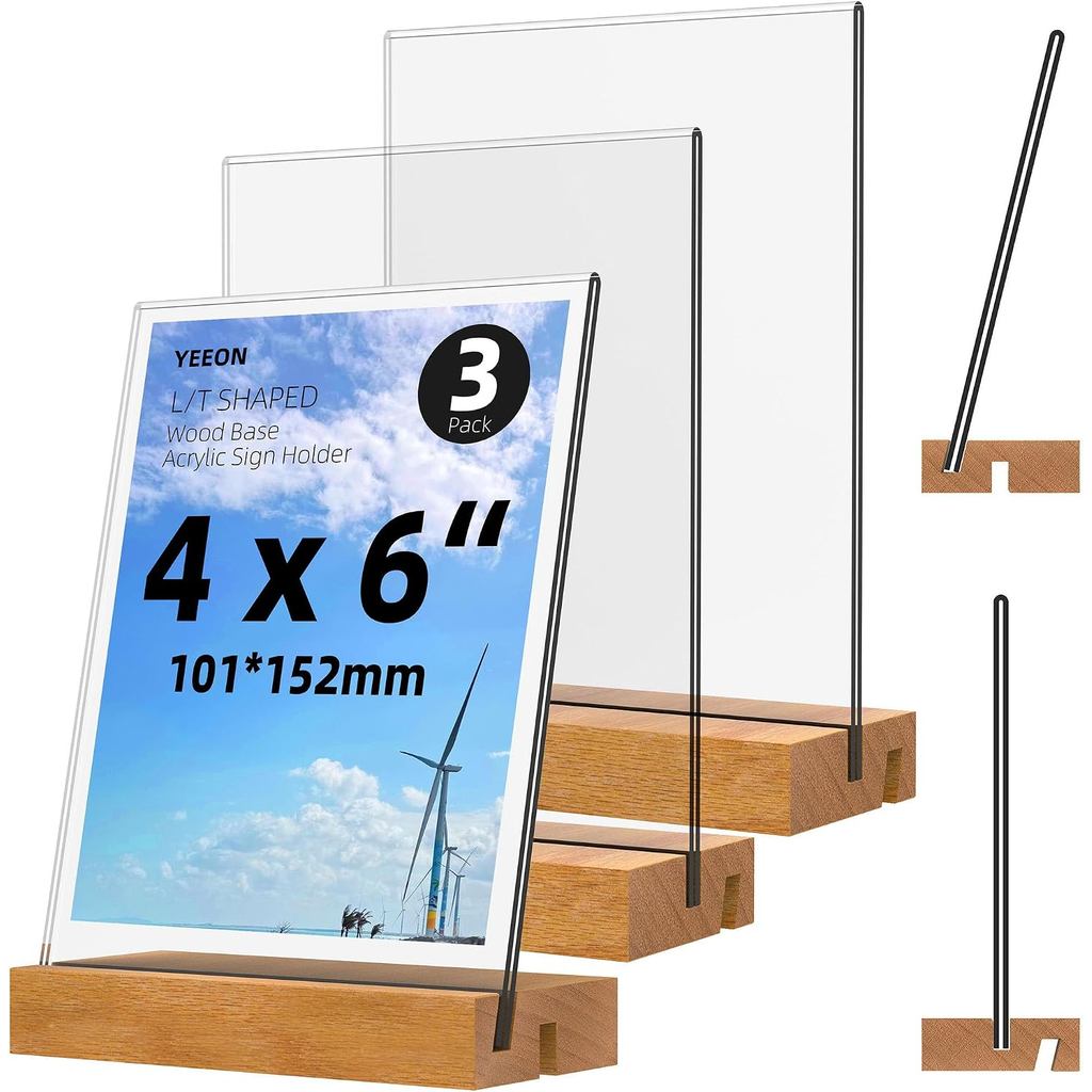 Giá đỡ biển hiệu Acrylic 4x6 Inch có đế gỗ, Đế trưng bày máy tính để bàn (4x6 3Pack)
