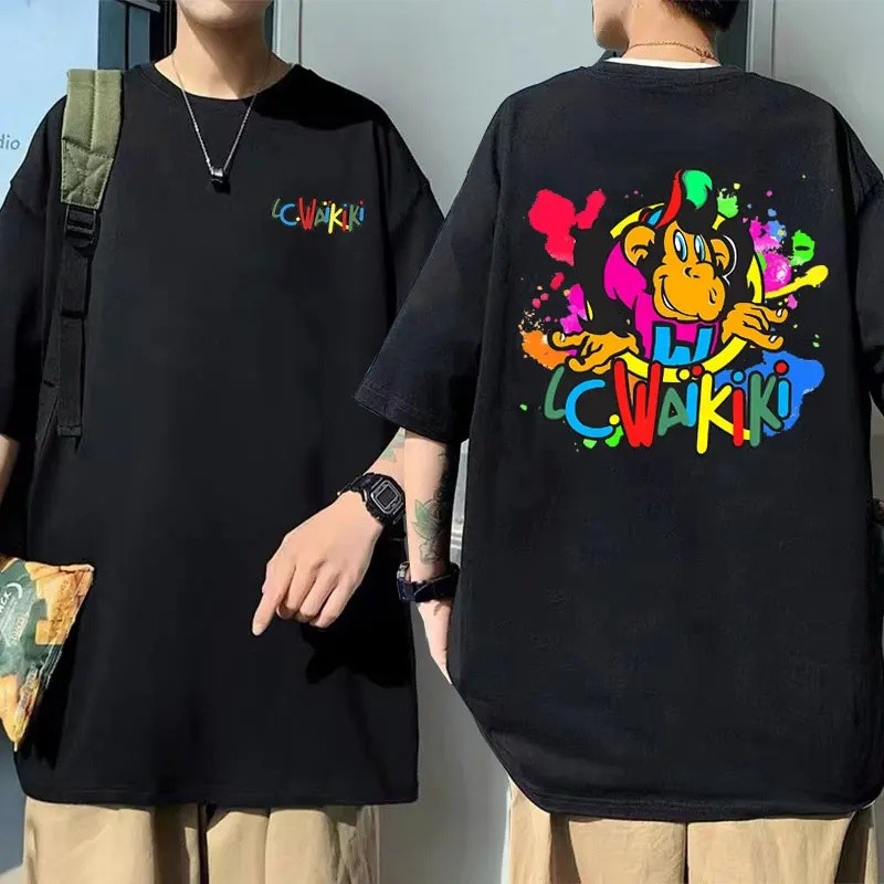 Lc Waikiki Khỉ Họa Tiết In Áo Thun Mùa Hè Ngộ nghĩnh Nam Nữ Hoạt Hình Khỉ Tay Ngắn Áo Nam 100% Cotto