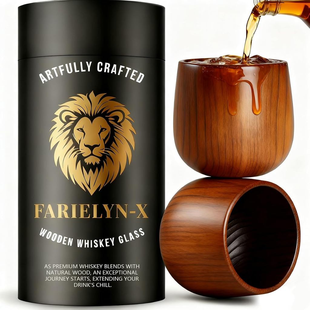 2 Ly Uống Bourbon Bằng Gỗ Đã Cháy, Quà Tặng Bourbon Cho Nam Giới |   Ly rượu whiskey cổ điển Oak dàn