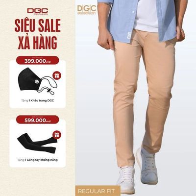 Quần Khaki DGC dáng suông cạp vuông, túi hậu 2 cơi thêu chữ - SQKBC12M