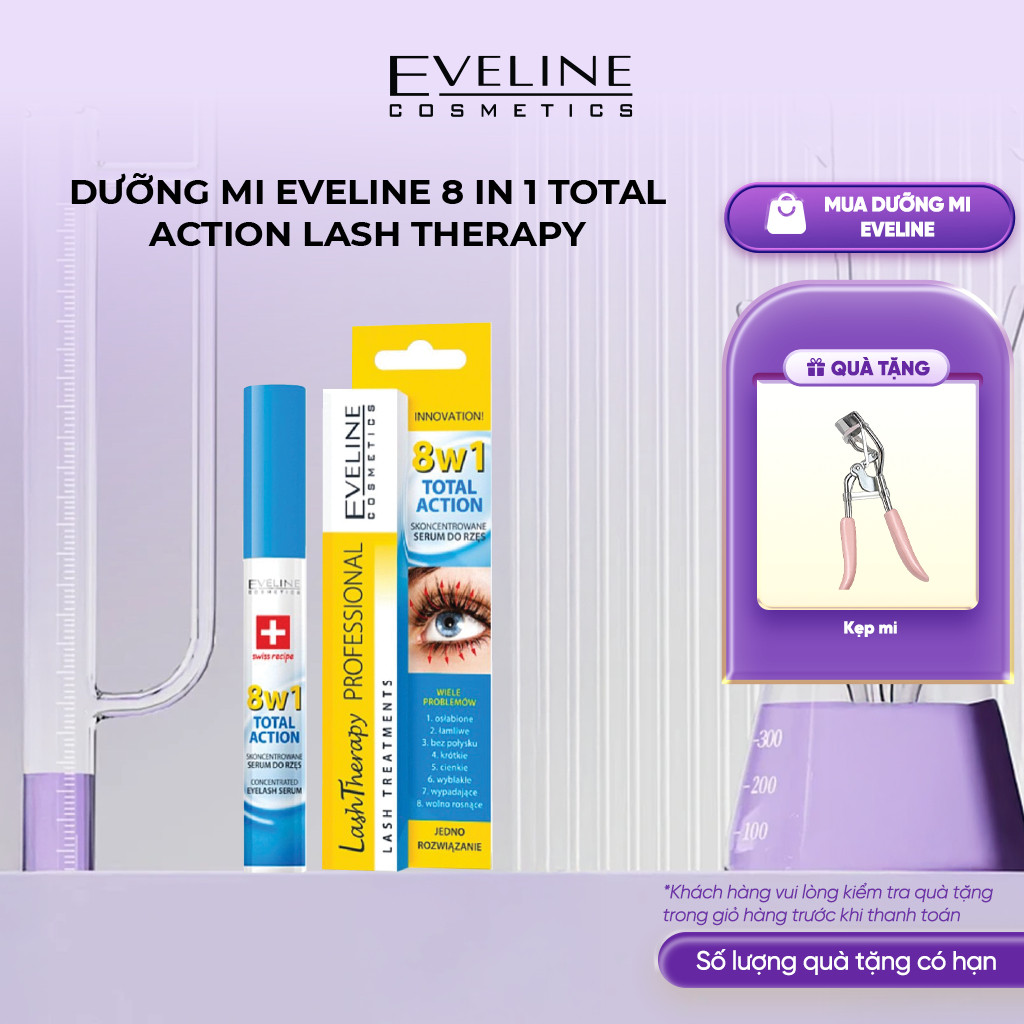 [BS 17313970518] Tinh chất dưỡng mi Eveline 8 In 1 Total Action Lash Therapy làm dày và dài mi 10ml