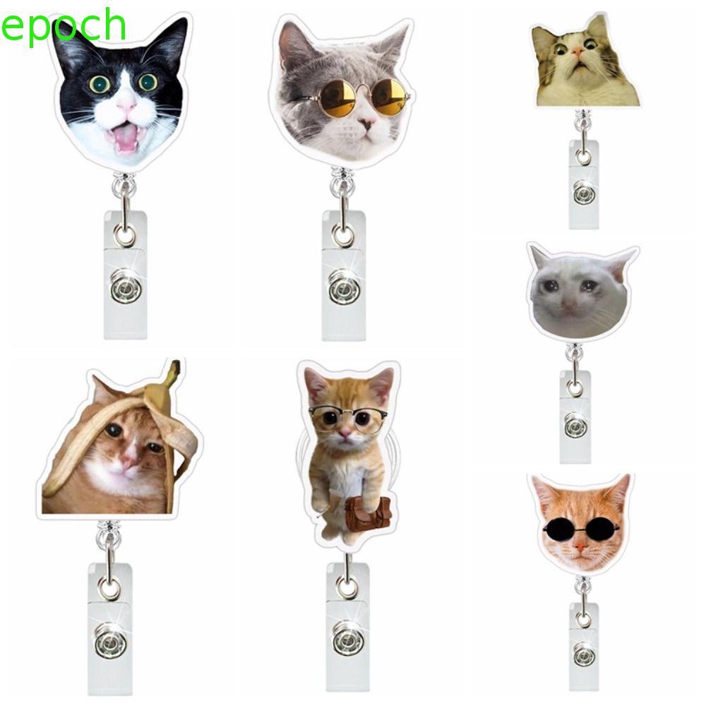 EPOCH Nurse Badge Reel, Cat Expression Kitten Animal ID Card Holder, Name Holder Acrylic Funny Cat W