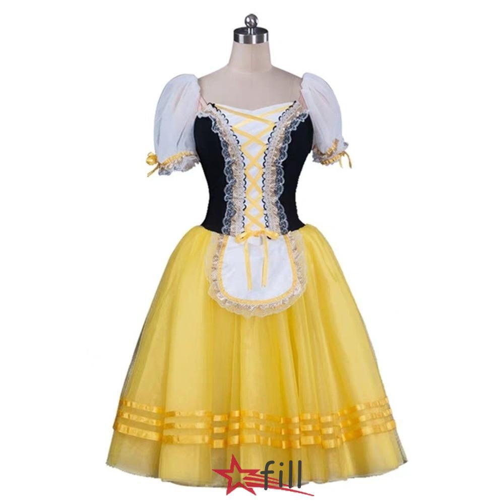FILL Giselle Ballet Tutu Dress, Tay phồng Cross Ribbon Thể dục dụng cụ khiêu vũ Leotard, Váy vải tuy
