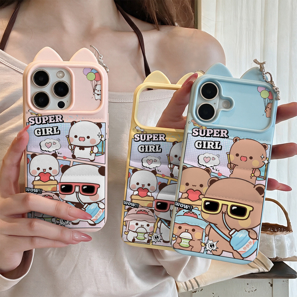 Yier Bubu phong cách truyện tranh Ốp lưng áo lông vũ tai mèo silicon mềm chống rơi cho iPhone 17proM
