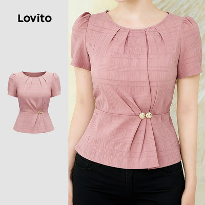 Áo kiểu nữ Lovito hồng xuân hè xếp ly dây kéo thanh lịch LK4LD799