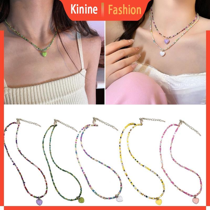 KIN Kẹo-Màu Tình Yêu- Đính Hạt Vòng Cổ Bohemian Acrylic Vòng Cổ Handmade Bohemian Hạt Vòng Cổ Xương 