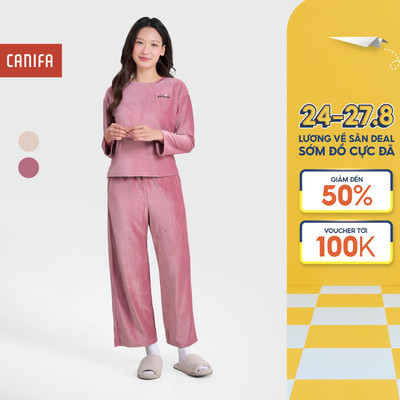 Bộ quần áo vải nhung nữ CANIFA dài tay quần ống suông có chứng nhận Oeko-Tex 6LS25W005