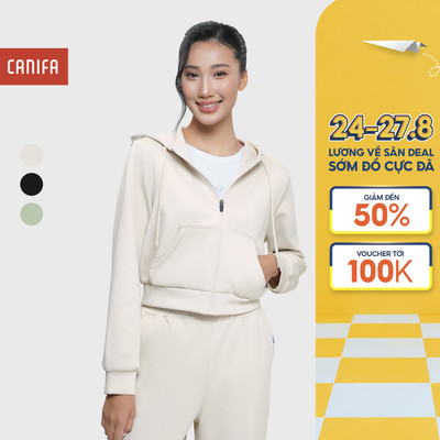 Áo khoác active nữ CANIFA dáng ngắn dài tay có mũ năng động 6OT25W020