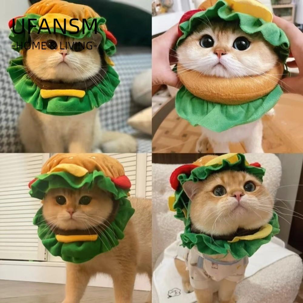UFASM Pet Burger Hat, Hamburger Cross Dressing Cat Headgear, Party Cosplay Ngộ nghĩnh Có Thể Điều Ch