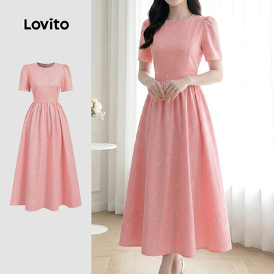 Đầm nữ Lovito hồng nhạt xuân hè xếp ly thanh lịch LK5ED1576