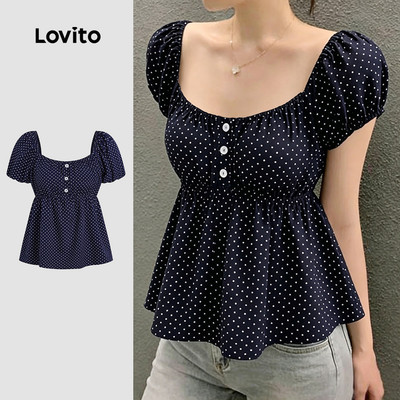 Áo Lovito phong cách thường ngày có nút mùa xuân/hè màu xanh navy cho nữ LK5EDD226