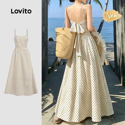 (New Arrival) Lovito Váy Boho buộc dây lưng họa tiết xếp ly cho nữ mùa Xuân/Hè DRB198P1D465
