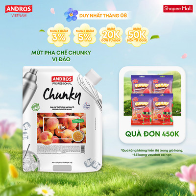 Mứt Trái Cây Pha Chế Đào - Có miếng trái cây thật - Nguyên liệu pha chế - ANDROS CHUNKY - 1kg
