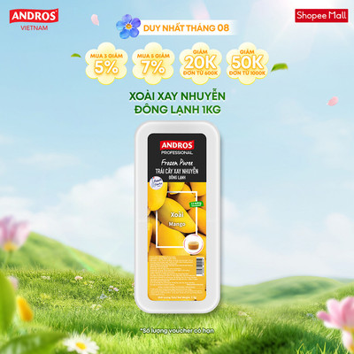 [CHỈ GIAO HCM] Xoài Xay Nhuyễn Đông Lạnh - Không chất bảo quản - ANDROS Frozen Puree - 1 KG