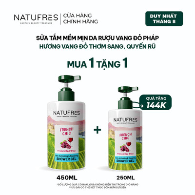 Sữa Tắm Dưỡng Da Tươi Trẻ, Hương Vang Đỏ Thanh Lịch Natufres French Chic Chiết Xuất Rượu Vang Đỏ Pháp – 250ml / 450ml
