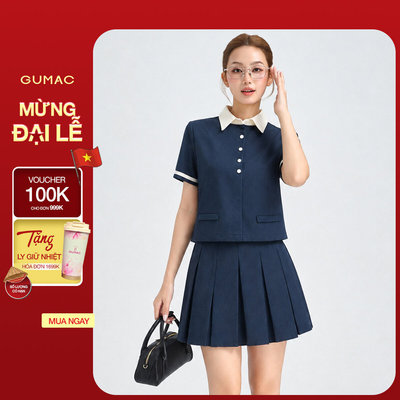 Set lẻ Áo Kiểu Nữ GUMAC Form Lửng Tay Ngắn LAG05064 - Chân Váy Xếp Ly Nữ GUMAC Form A Hiện Đại Năng Động LVG05063