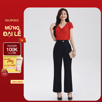 [Size S - XXL] Quần Tây Nữ Ống Loe GUMAC Chiều Dài 93cm Quần Có Ủi Li Đính Nút Vàng LQG0413