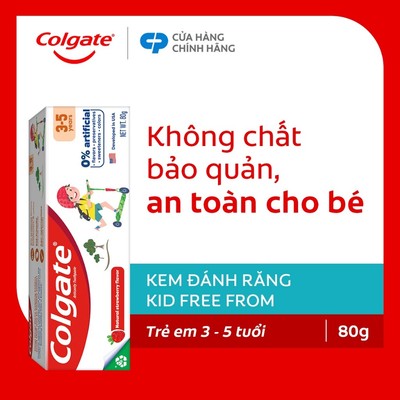 Kem đánh răng Colgate Kid Free From cho bé 3-5 tuổi không chất bảo quản 80g