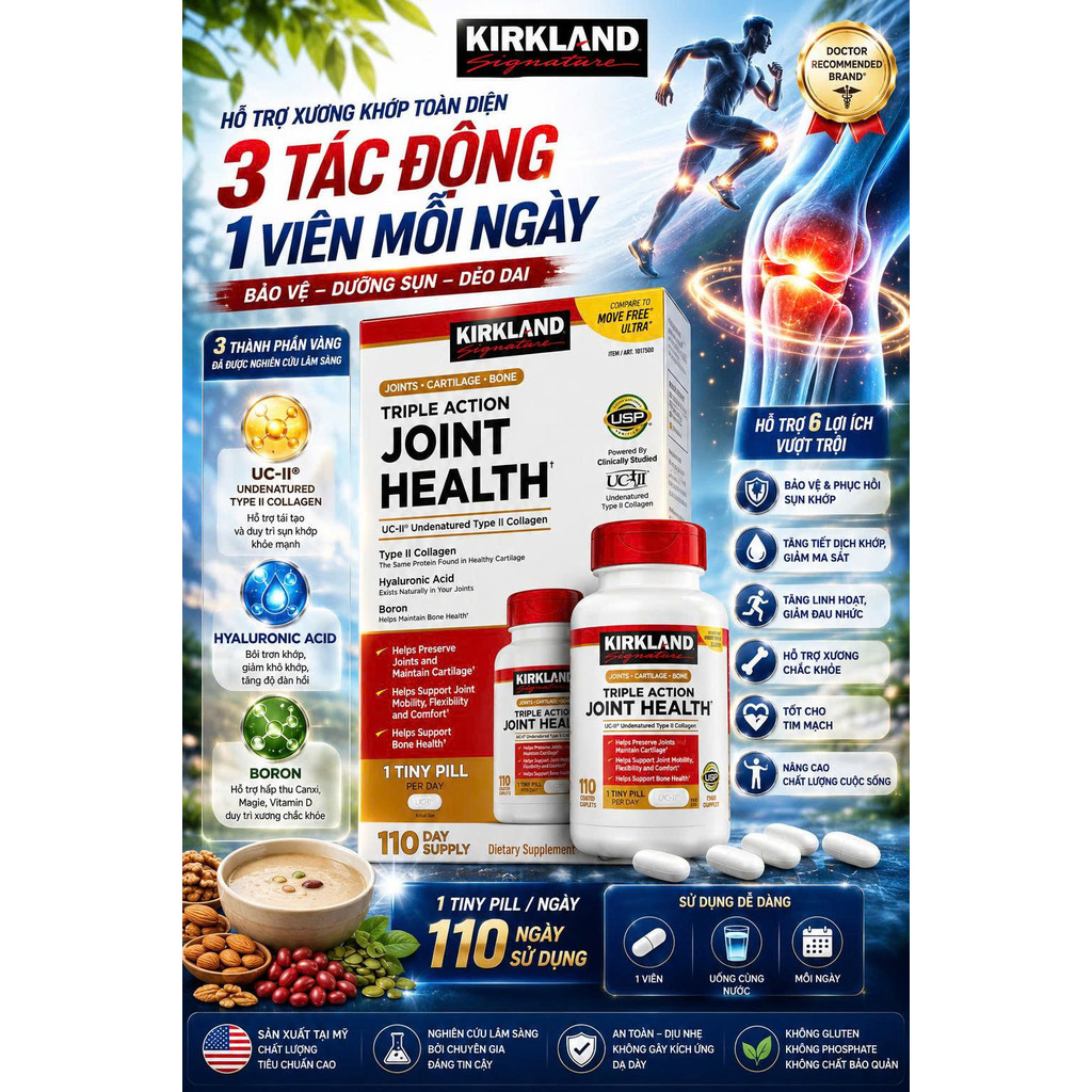 Viên Kirkland Triple Action Joint Health 110 viên Mỹ