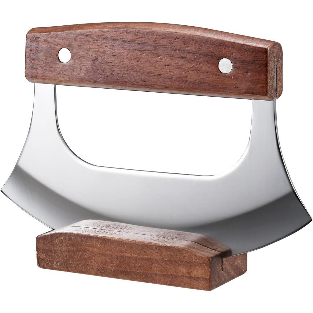 Coowolf Ulu Knife with Stand for Cutter Pizza Meat Vegetables Herb Salad | Stainless Steel Blade, Wa