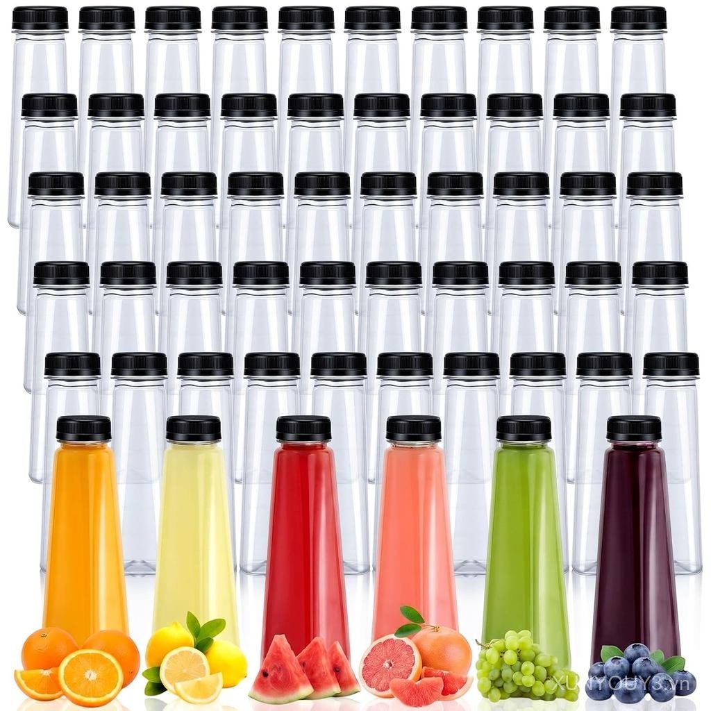 LemonRoad 50 Pcs Empty Pet Plastic Bottles with Caps 6.7oz Reusable Clear Juice Bottle with Tamper E