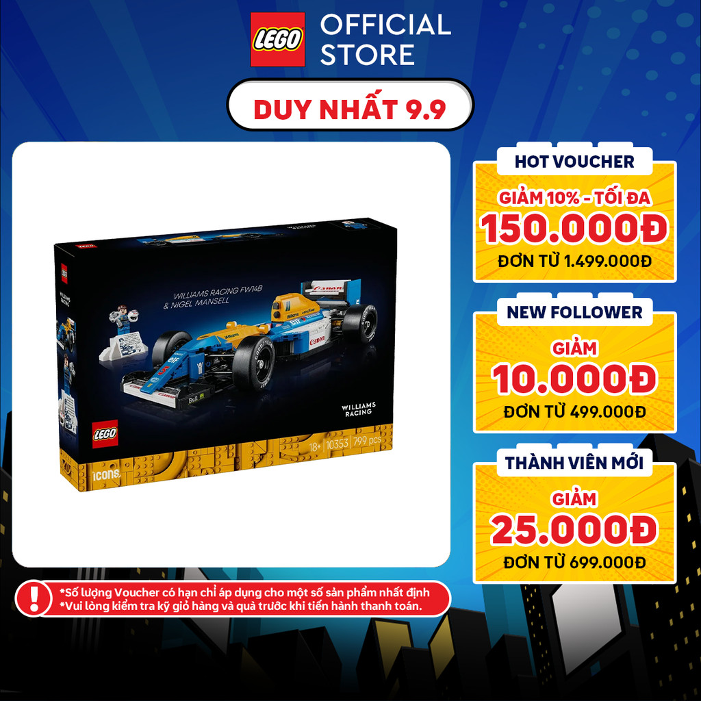 LEGO ICONS 10353 Đồ Chơi Lắp Ráp Siêu Xe Williams Racing Fw14b Và Nigel Mansell (799 chi tiết)
