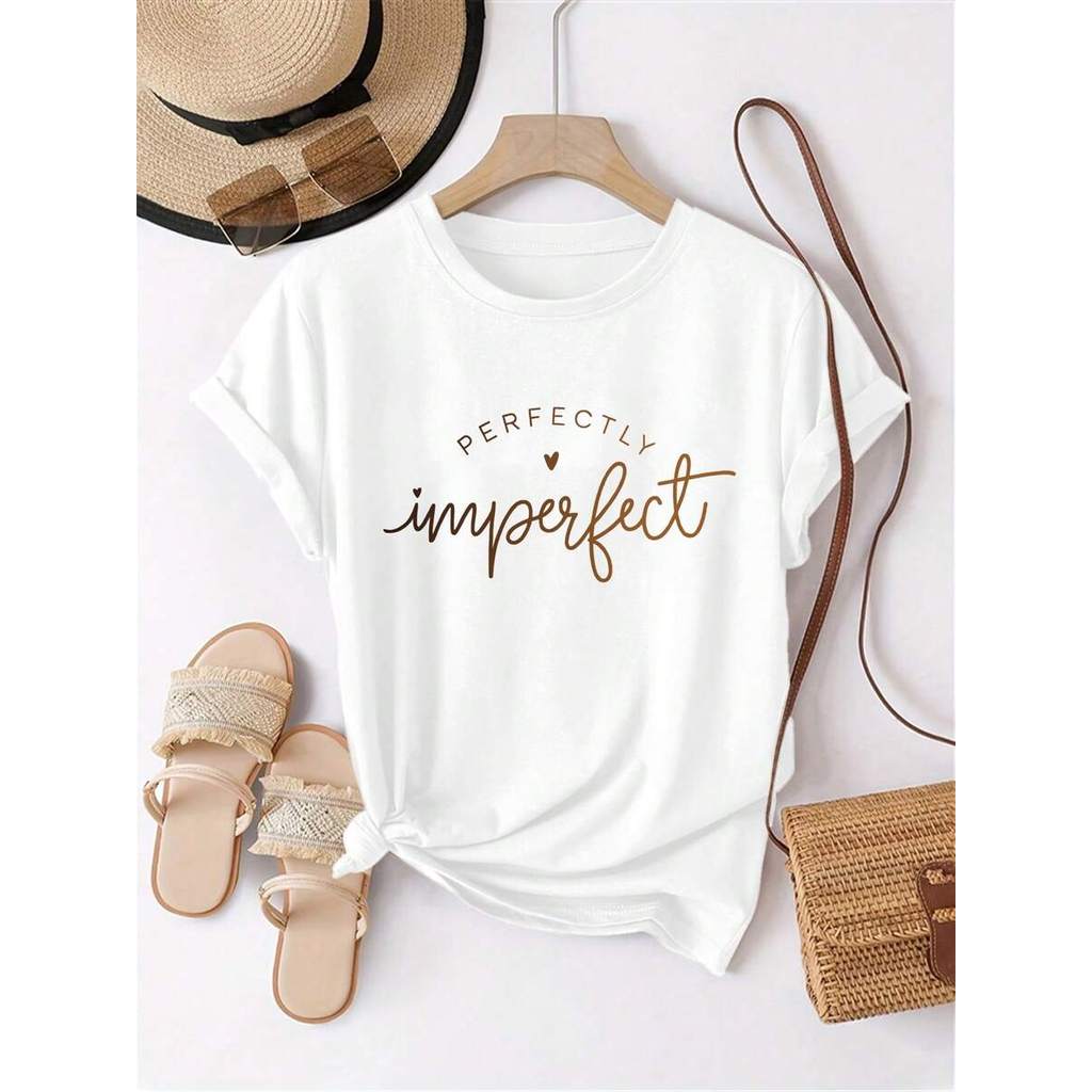 Áo thun nữ thường ngày mùa hè màu trắng PERFECTLY Imperfect