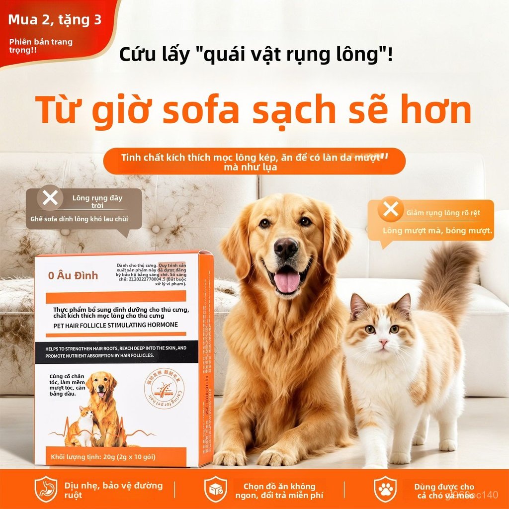 Bột dưỡng lông cho mèo chó chống rụng lông mùa thay lông khô xơ tăng lông lecithin chính hãng