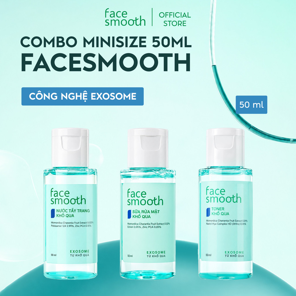 Bộ Mini Skincare Cho Da Dầu Mụn Facesmooth Khổ Qua 3 Món 50ml - Tẩy Trang, Sữa Rửa Mặt, Toner Du Lịch Dùng Thử