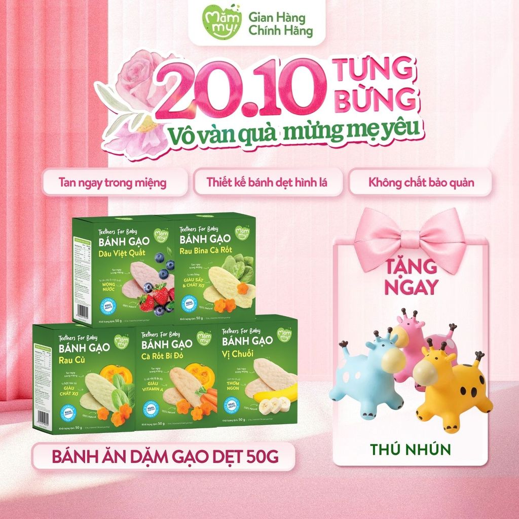 Bánh ăn dặm gạo dẹt rau củ Mămmy giúp bé tập nhai bổ sung dinh dưỡng, hỗ trợ…