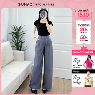 Quần tây nữ ống rộng xếp ly cài 2 nút chéo hàn mềm mịn thoáng mát thời trang GUMAC LQF0710