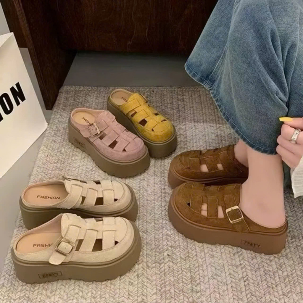 Sục rọ Quai DA Nữ Đế Cao 7-8Cm Dép Sục Rọ Đế Bánh Mì Siêu Xinh Dép Sục Rọ đế cao 7p- Tăng Chiều Cao 