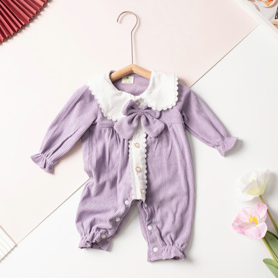 Bộ thu đông, Bộ bodysuit liền thân bé gái nơ tím – LITIBABY size 6–18 tháng