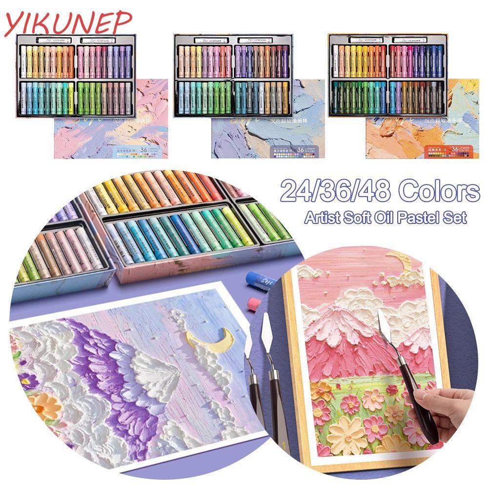 YIKUN Artist Soft Oil Pastel Set, Bút chì vẽ tranh an toàn chuyên nghiệp, Quà tặng 24 / 36 / 48 Màu 
